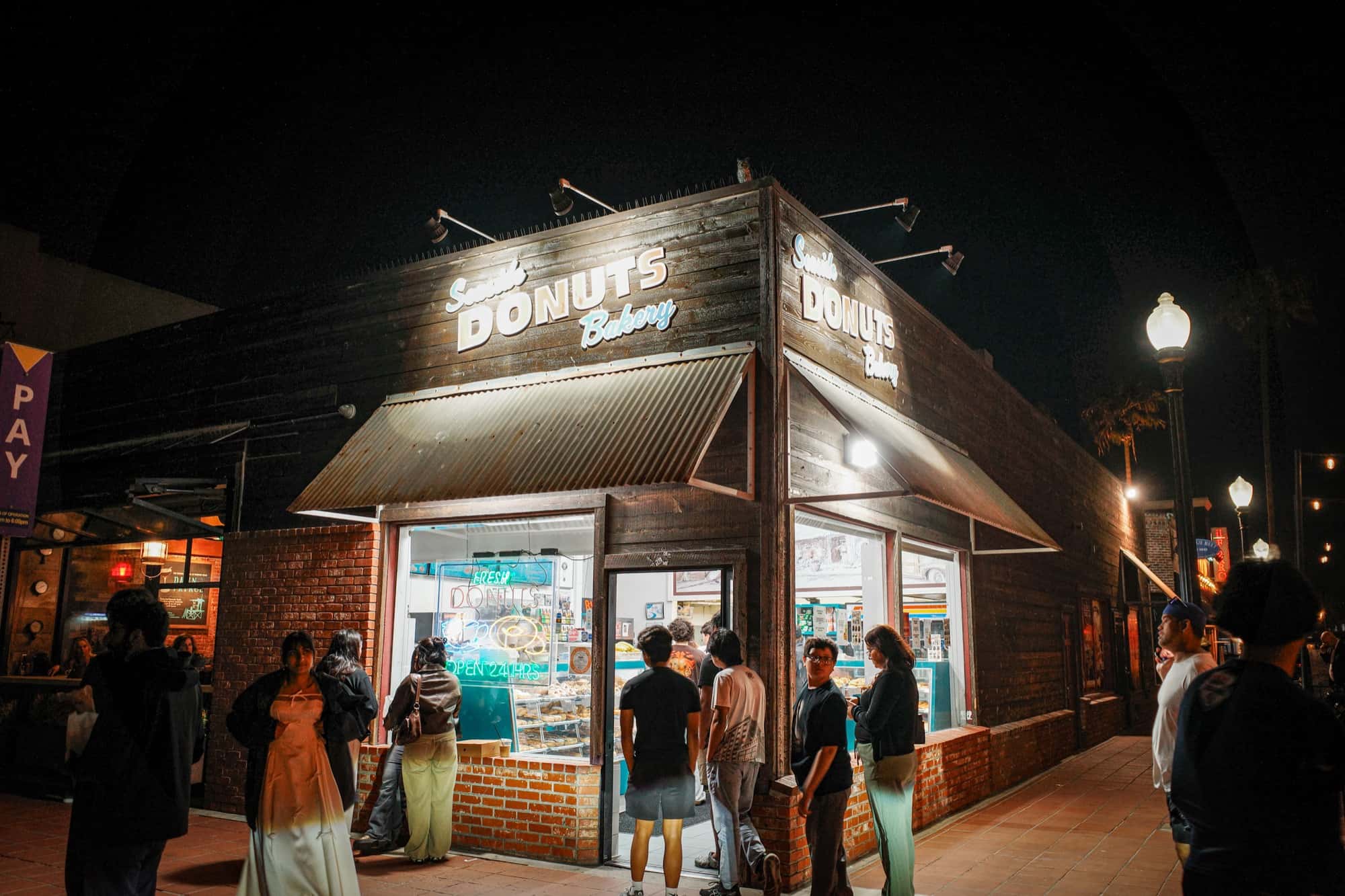 seaside donuts at night, newport beach